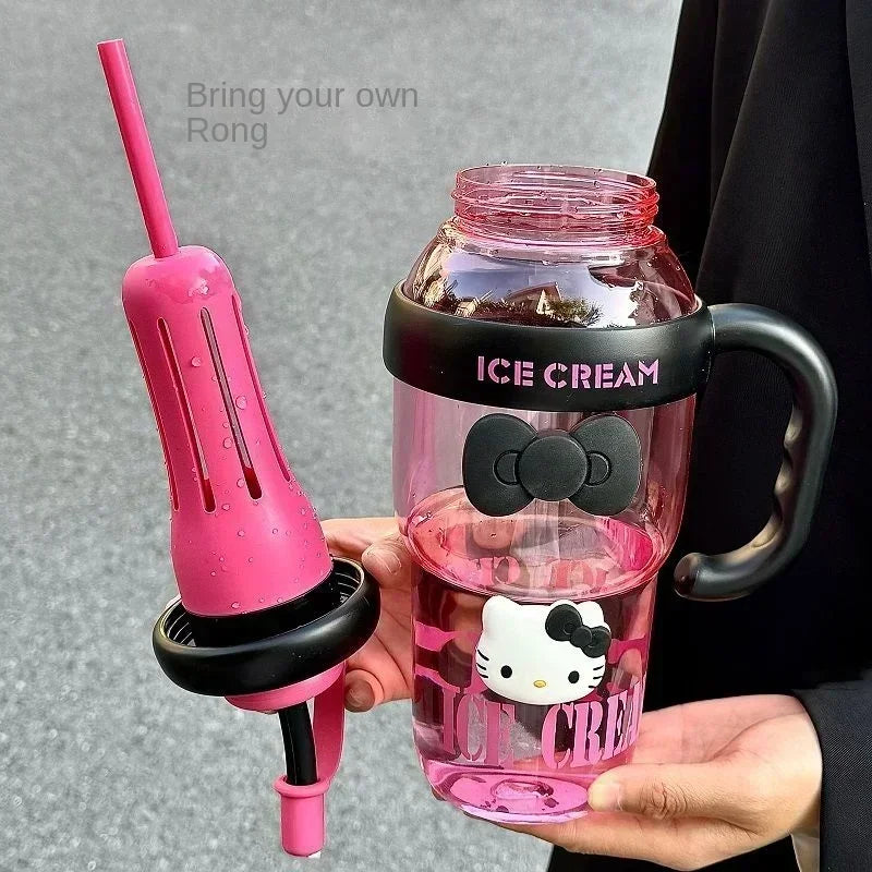 1300ML With Handle Water Bottle MINISO Hello Kitty Gym Large Capacity Straw Water Cup Kuromi My Melody Cartoon Children Cup Gift