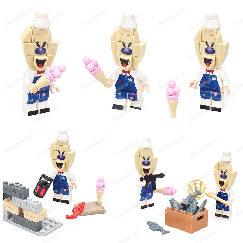 Horror Figures Rod Building Block Assembly Evil Ice Cream Scream Weapons Chase Frozens Set Equipment Model Children Gift Boy Toy