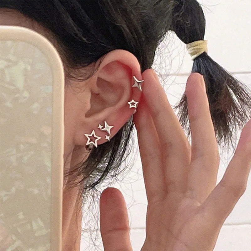 Y2k Cute Star Pentagram Stud Earrings Sweet Cool Shiny Rhinestone Lucky Star Earrings for Women Korean Jewelry Accessories