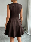 Women Mini Dress Sleeveless Crew Neck Seamed Waist A-Line Dress Chic Spring Summer Casual Date Brunch Club Night Party Dresses