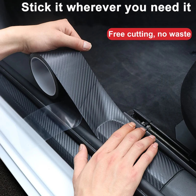 3D Nano Carbon Fiber Car Tape DIY Paste Protector Strip Auto Door Sill Side Mirror Anti Scratch Tape Waterproof Protection Film