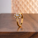 Uworld Sunflower White Pearl Inlaid Ring 18K Gold Plated Color Stainless Steel Waterproof Elegant Jewelry Valentine's Day Gift