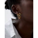 Yhpup New Stainless Steel Bow Tie Heart Love Hollow Drop Earrings Stylish High Quality Gold Plated Earrings Jewelry Waterproof