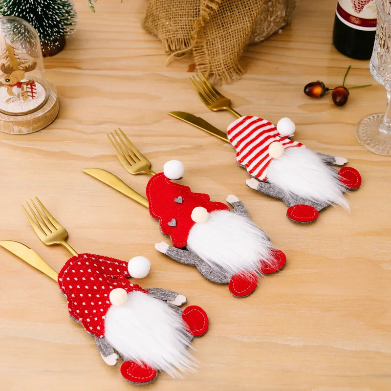 Christmas Cutlery Holder Knife Fork Bags Gnome Santa Claus Xmas Tableware Holders Party Dinner Table Decoration Supplies