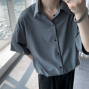 Clothes Short Sleeve Black Male Top Plain Men's Shirt And Blouse With Collar Korean Style Xxl Luxury Summer Original Silk Luxury