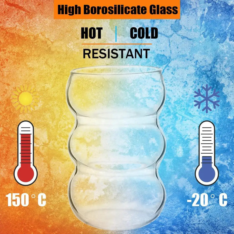 Bubble glass set of 2/4 drinking glasses,550ml ribbed drinking glasses,wave glass,latte macchiato glasses,iced coffee glasses