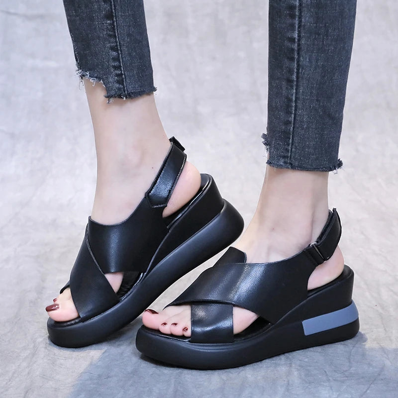 Women Wedge Shoes 2024 Summer New Comfortable Thick Sole Women's Sandals Casual Sports Sandals Solid Simple Large Size Sandals