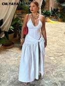 CM.YAYA Elegant Women's Set Sleeveless Strap Bodysuit +Long Skirts Set Autumn Tracksuit Sexy 2024 Tie Up Two 2 Piece Set Outfits