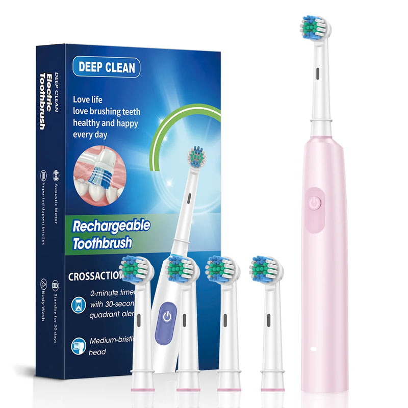 Smart Rotating Electric Toothbrush Rechargeable Toothbrush with 8 Replacement Brush Heads Rotary Electric Toothbrush Adult