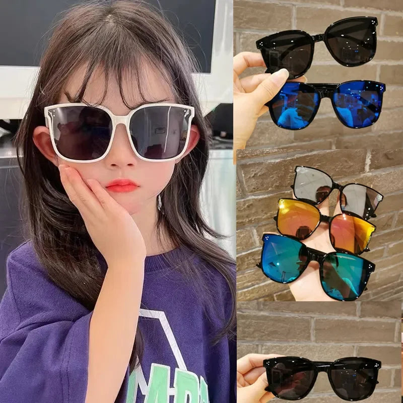 New Children Shape Round Sunglasses Girl Boy Shiny Coating Double Color Vintage Sunglasses UV Protection Glasses Child Goggles
