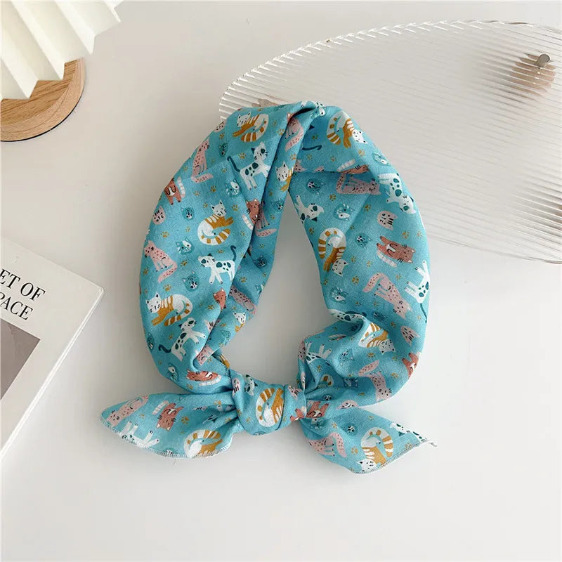 Approx 55cm Cotton Linen Square Scarf Neckerchief Spring Autumn Scarves Neck Scarf Turban Bandanas Headband Decoration for Women
