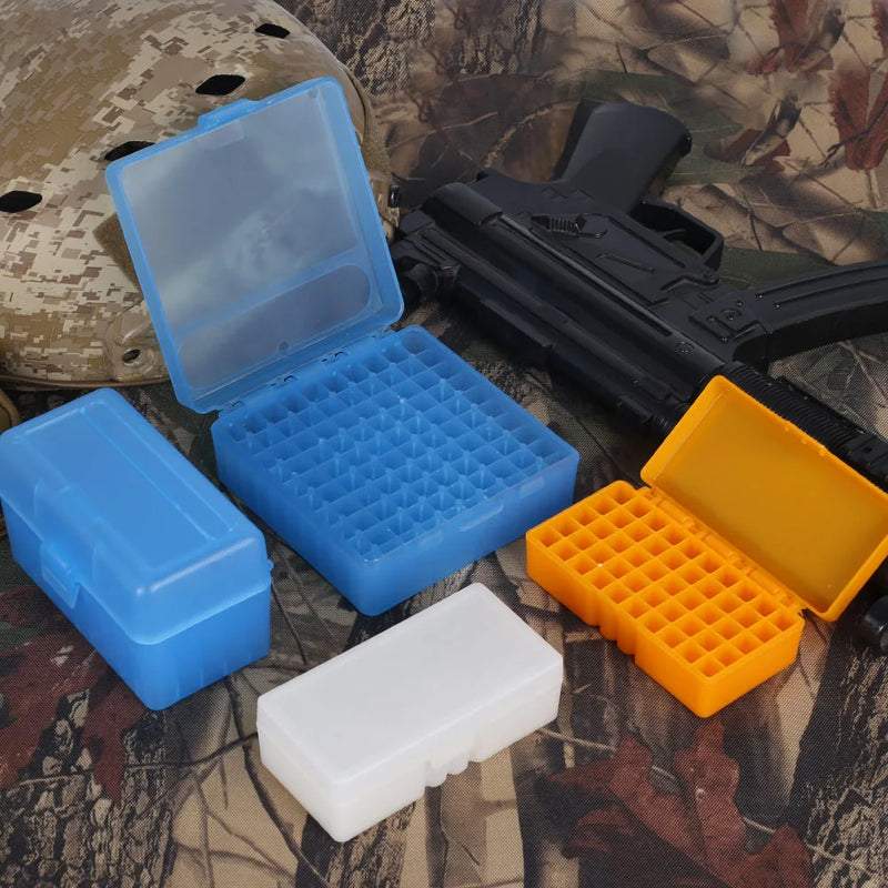 50 Rounds Tactical Ammo Box 9mm Pistol Rifle Ammo Bullet Carry Storage Box Flip-Top Cartridge Storage Case Hunting Accessory