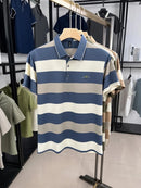 Luxury brand short sleeved men's polo shirt summer new fashion youth custom striped badge design Korean silk top casual T-shirt