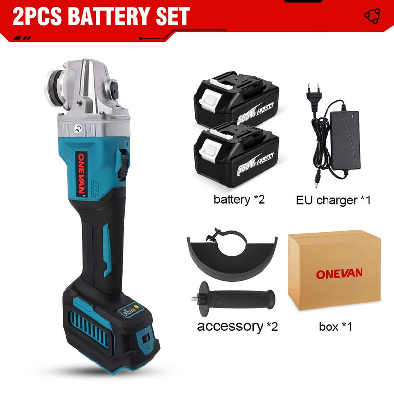 ONEVAN 5 Inch 125mm Brushless Electric Angle Grinder 6 Speed Cordless Polisher Multifunction Power Tools For Makita Battery Pin