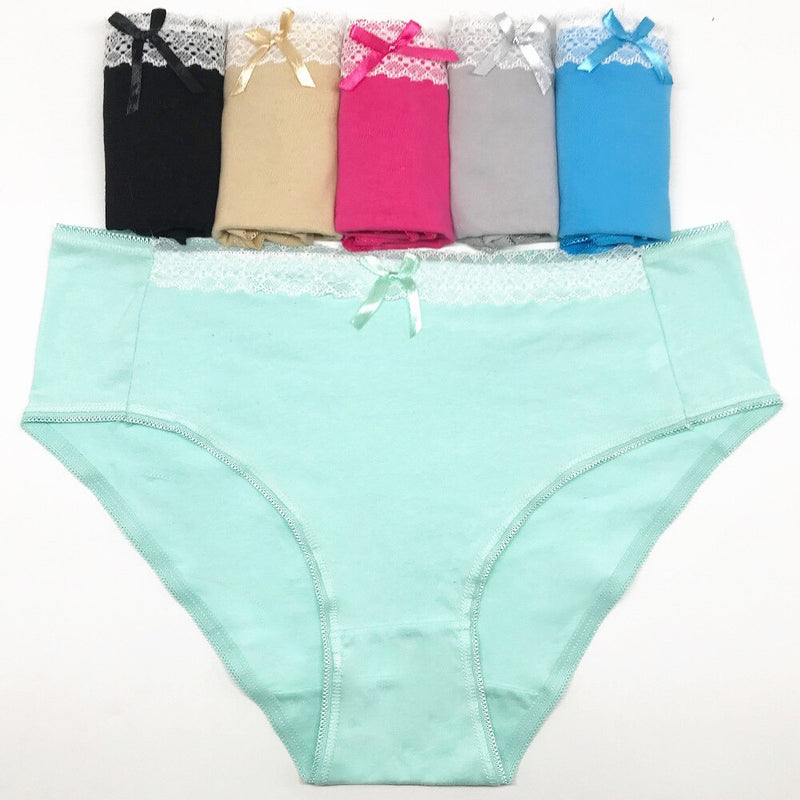 Women's Briefs Appare Mid Waist Cozy Solid Bow Women Cotton Panties Underwear for Women Plus Size 2xl 3xl 4xl 6 pcs/lot
