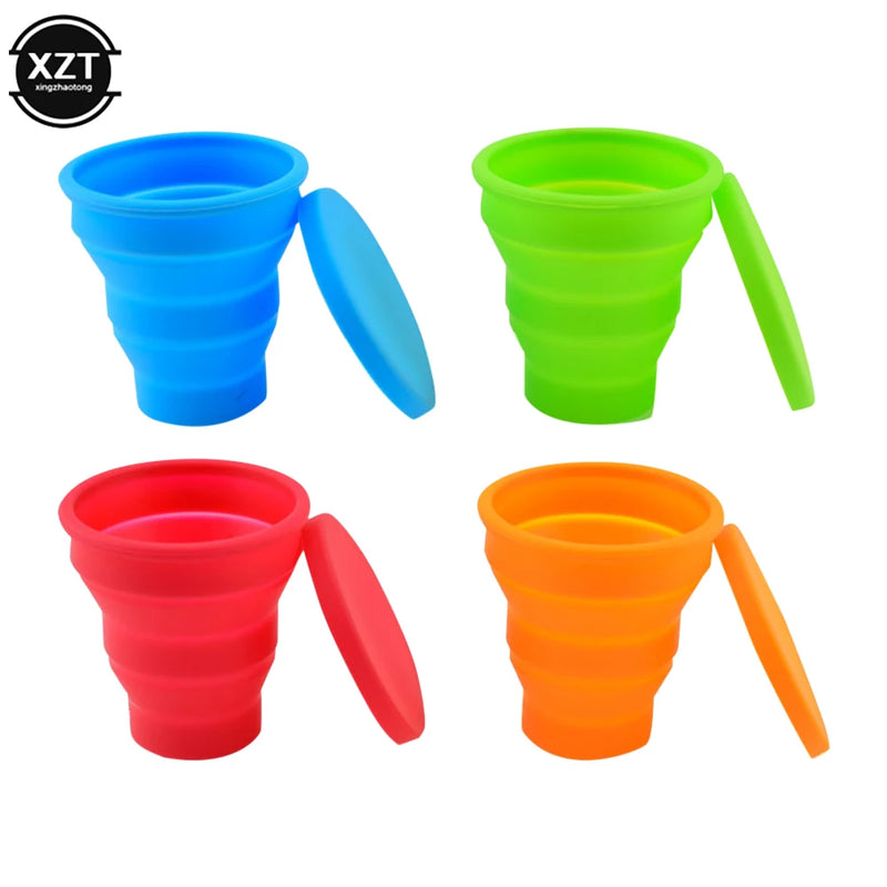 Portable Silicone With Cover Retractable Folding Cup with Lid 200ML High Temperature Resistant Outdoor Travel Water Cup