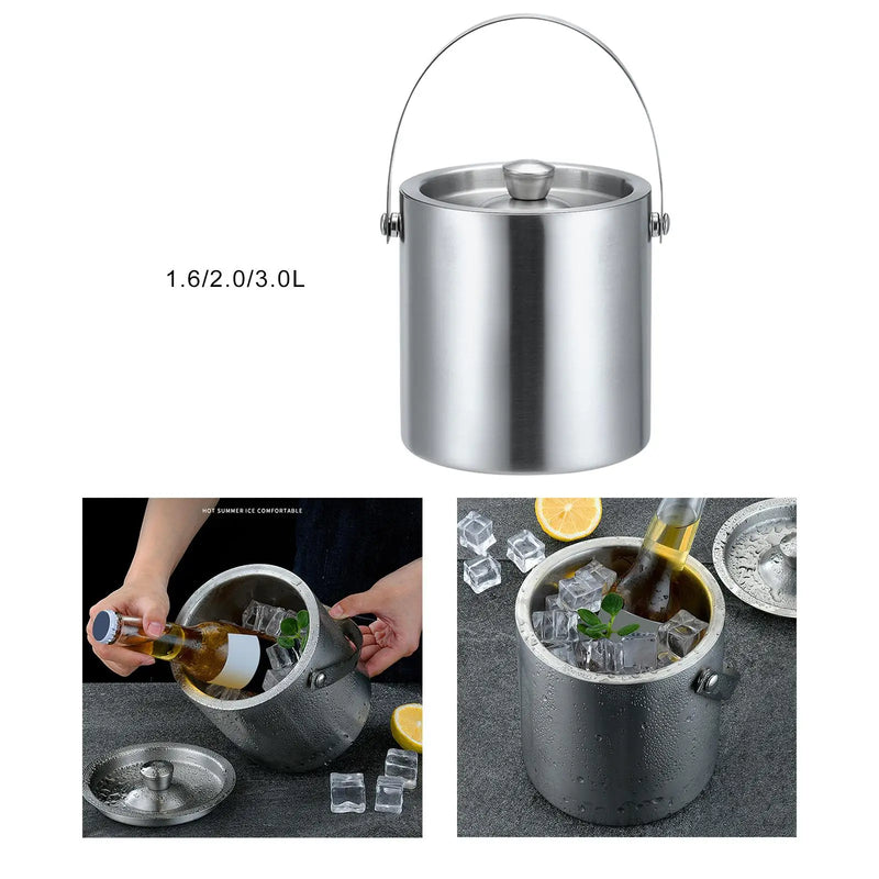 Stainless Steel Ice Bucket Double Walled Beverage Tub Comfortable Carry Handle for Champagne Cocktail Parties Chilling Beer