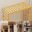 Bamboo Garment Coat Rack Clothes Hanging Rack Organizer with Wheels