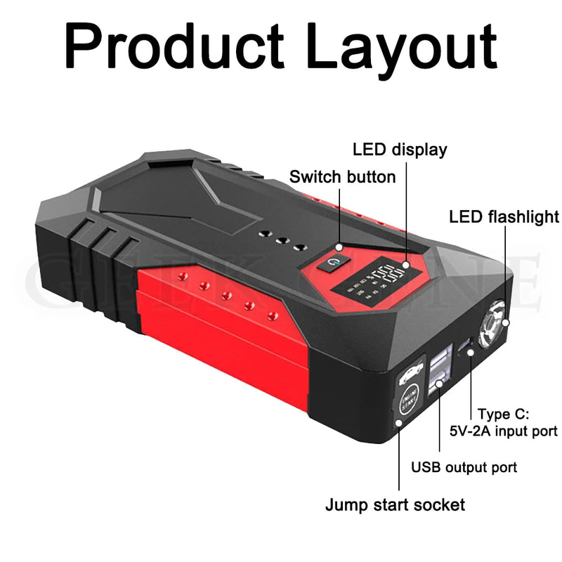 Portable Car Jump Starter 18000mAh Power Bank Car Booster Charger 12V Starting Device Petrol Diesel Car Emergency Booster