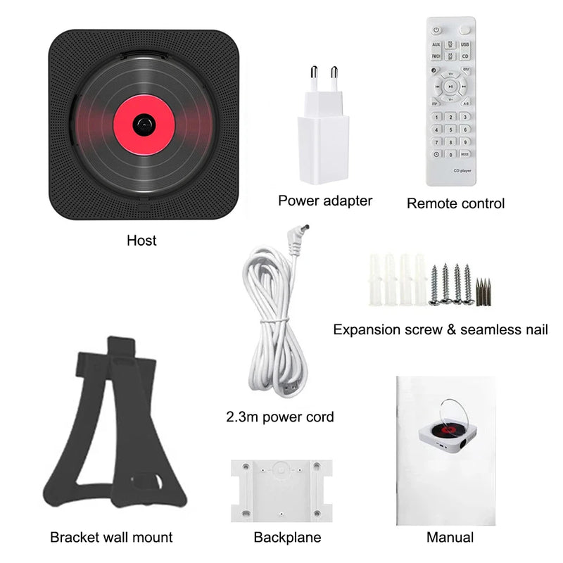 Portable CD Player Bluetooth Speaker LED Screen Wall Mounted Music Player FM Radio 3.5mm Stereo CD Players With Remote Control