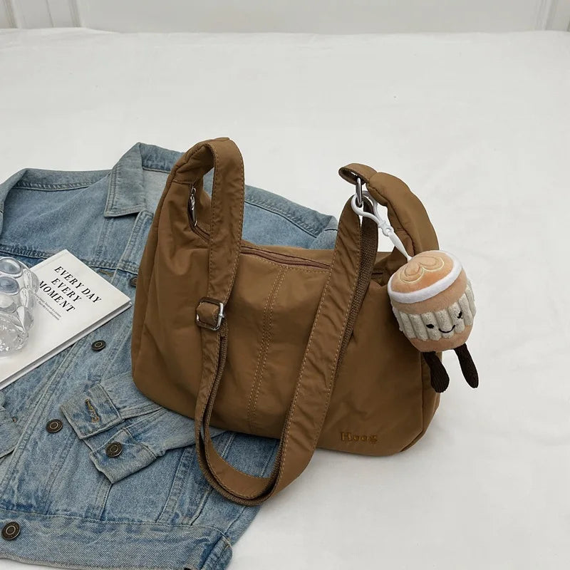 Women Japan Style Hobo Crossbody Bag Large Capacity Ins Style Versatile Embroidery Shoulder Bag Waterproof Commuter Bag