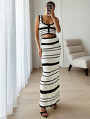 Tossy Striped Contrast Color Knitted Skirt Set 2-piece Summer Backless Casual Vest Top Women's Set 2-piece Sleeveless Skirt Set
