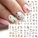 12Pcs Lovely Rabbit Easter Nail Art Stickers Kawaii Animals Carrot Bunny Decals Design Water Transfer Decoration Manicure CHBN