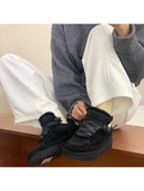 Womens Snow Boots Winter New Retro Round Toe Low-top Lace Up Warm Plush Flat Shoes Fashion Versatile Non Slip Casual Sport Shoes