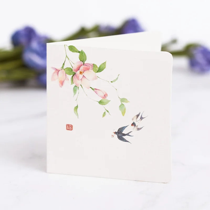 10Pcs/Set Chinese Style Flower Bird Greeting Cards Birthday Wedding Thank You Blessing Card Invitations for Mothers Father's Day