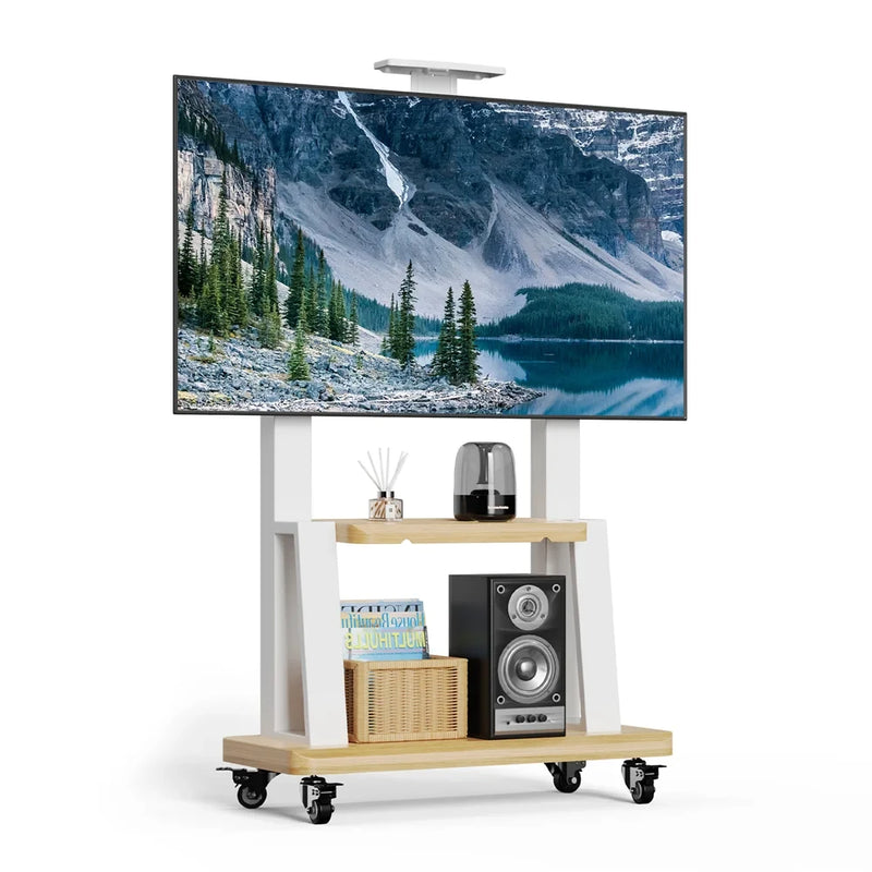 Mobile TV Cart for 32-75 Inch Screens, Movable Rolling Floor TV Stand with Shelf Locking Wheel, Height Ajustable Heavy-Duty