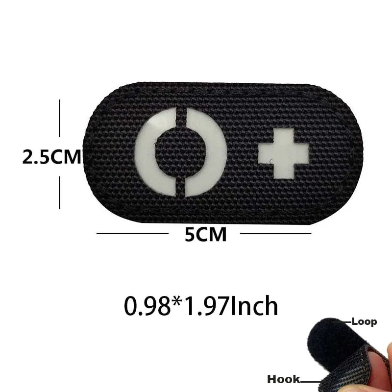 5*2.5CM IR Reflection Blood Type A B AB O POS NEG Embleem Hook and Loop Patches,Tactical Badges Clothes Stickers Glow in Dark