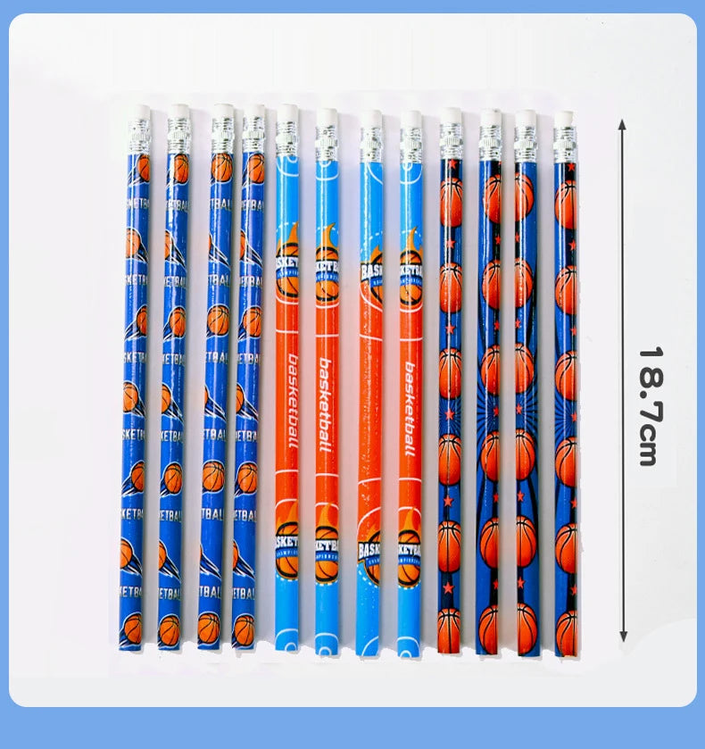 12 Pcs Football Basketball Pencil Kids Soccer Sports Themed Writing Pencils for Wooden Child Stationery Educational Supplies