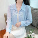 Fashion Lapel Button Spliced Solid Color All-match Shirt Female Clothing Spring Summer New Casual Tops Office Lady Blouse