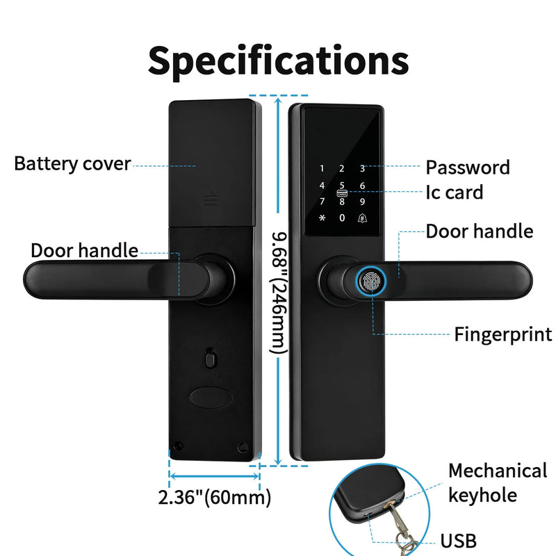 Tuya Wifi Digital Electronic Smart Door Lock With Biometric Fingerprint Smart Card Password Key Unlock