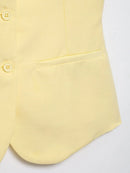HH Summer Women Solid Square Collar Single Breasted Vest-style Sleeveless Top+High Waist Zipper Side Pocket Mini Shorts Suit
