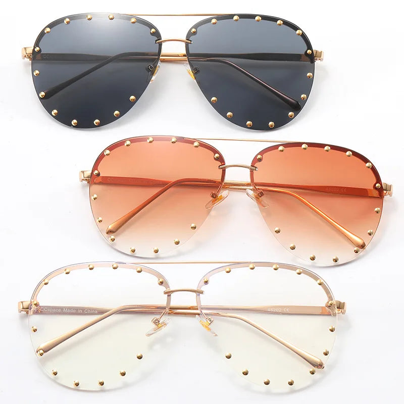 2022 Diamond Rhinestone  Sunglasses Ladies Fashion Gradient Metal Polygon Rimless Eyeware Outdoor Sunscreen Sun Glasses Shades