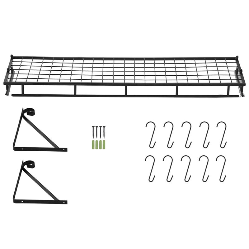 Kitchen Storage Rack Pan Rack Pot Rack Metal Hanging Pan Pot Rack Wall Mounted with 10 Hook Holders Kitchen Storage Organizer
