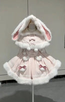 The Rabbitry | Two-Piece Furry Slip Dress and Hooded Cape Set