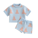 Adorable Baby Girls Easter Outfit with Bunny Print Knit Short Sleeve Top and Elastic Shorts Set - 2 Piece Cute Clothing