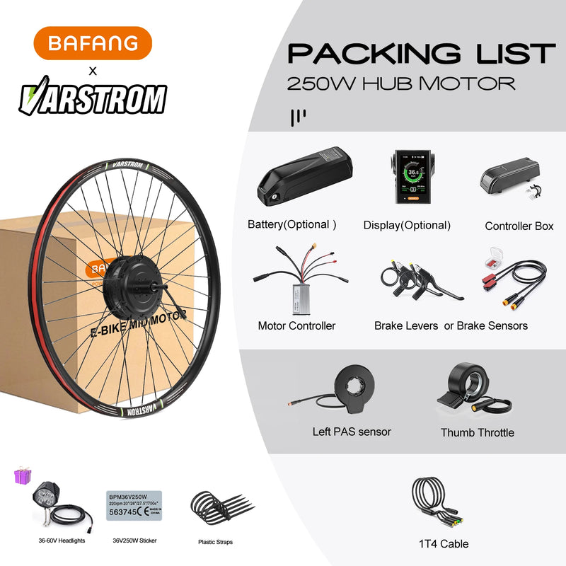 Varstrom x SUTTO 36V 250W Rear Hub Motor Disc Brake Cassette Kit With 13Ah 24Ah Battery Kits Ebike Electric Bike Conversion Kits