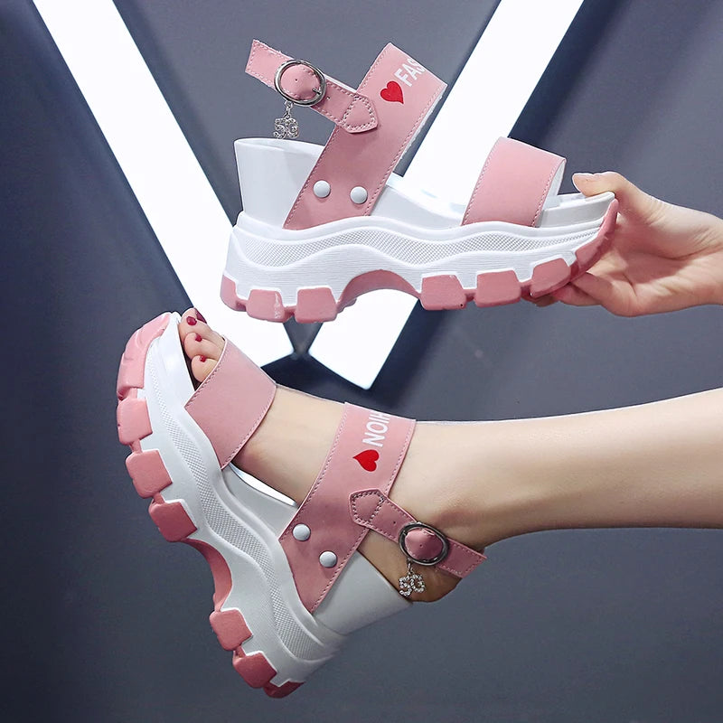 Moipheng Platform Sandals Women 2023 New Summer Chunky High Heels Female Wedges Shoes for Women Fish Toe Red Sandalia Feminina