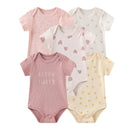 Kiddiezoom 5pcs Summer Short Sleeve Baby Boy Girl Bodysuits Soft Cartoon Newborn Baby Onesie