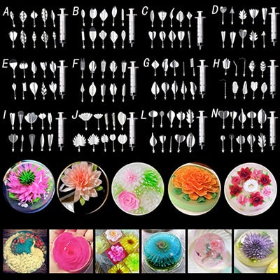 Baking Cake Tools 3D Gelatin Jelly Art Pudding Flowers Cake Decorating Tools Needle Tools Stainless Steel Nozzle Syringe Kit