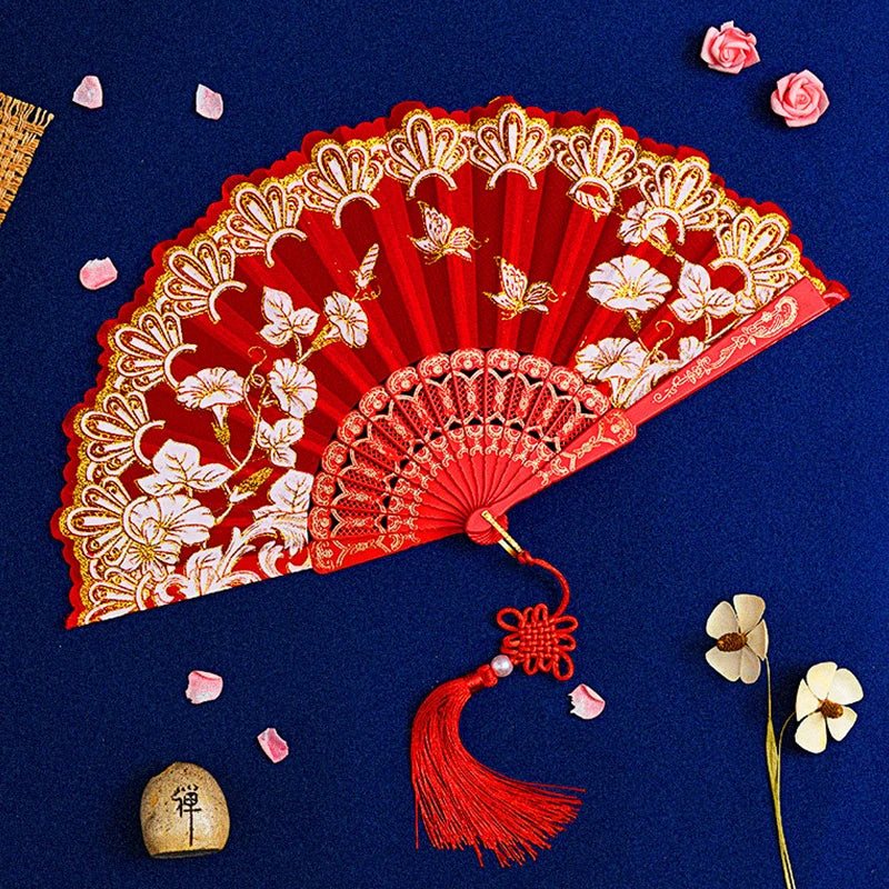 Handmade Embroidery Hot Stamping Chinese Folding Fan Dance Performance Props Living Room Tabletop Home Decoration Gifts