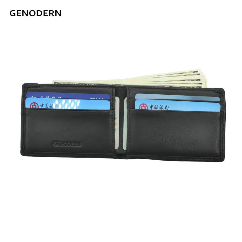 GENODERN RFID Genuine Leather Small Mini Wallet for Men Short Ultra-thin Male Purse Man Compact Wallets Dollar Price Purses