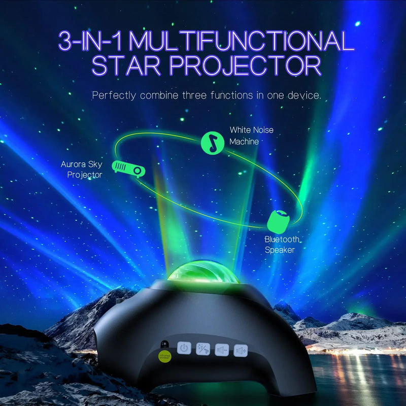 Aurora Projector, Night Lights ,LED Star Projector for Bedroom, Nebula Lamp, Remote Control, White Noises, Bluetooth Speaker