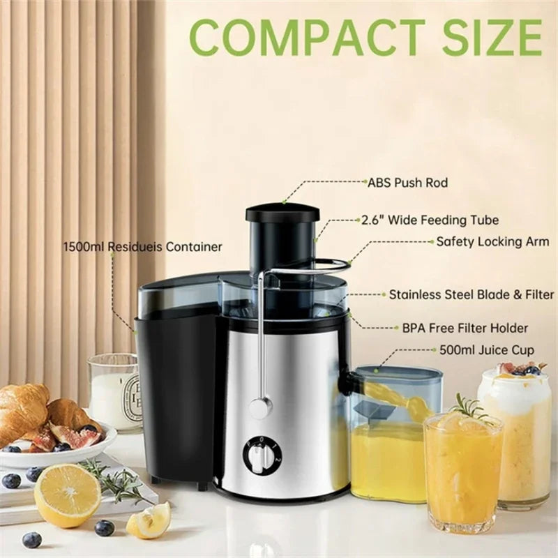 Electric Juicer 400W Stainless Steel Centrifugal Fresh Juice Machine Easy to Clean and Anti-Drip 3 Speeds Fruit Vegetable Juicer