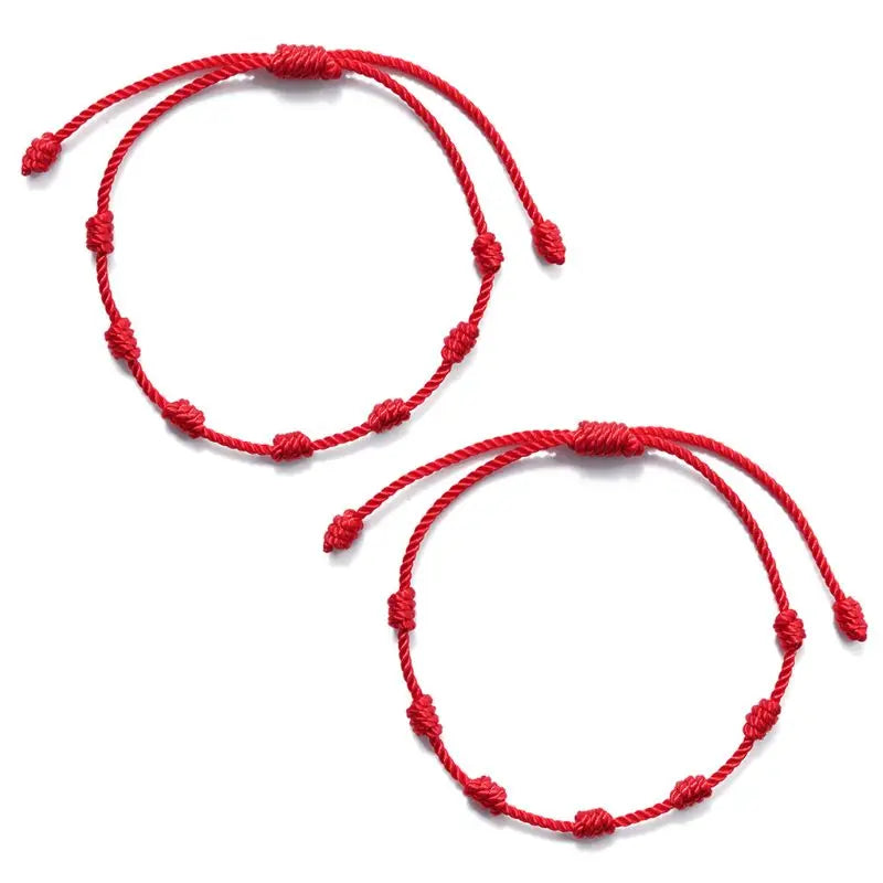 2 Pieces Hand-Woven Red Rope Handmade Braid 7 Knots Red String Anklets Bracelets Gift for Mother's Day Father's Day F19D