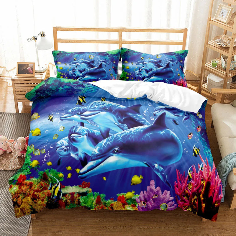 3D Ocean Bedding Set King Queen Double Full Twin Single Size Bed Linen Set