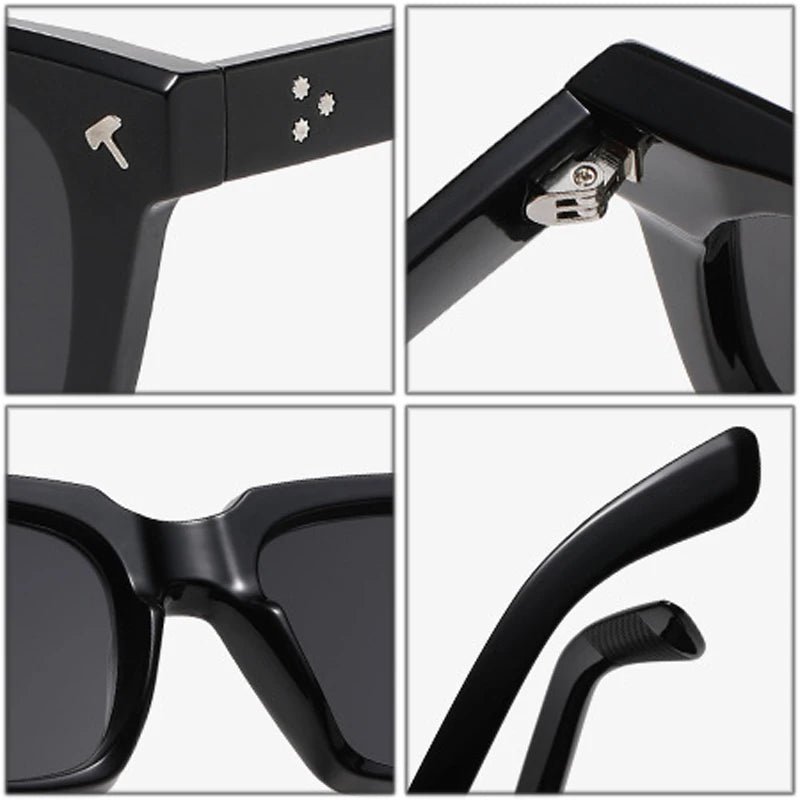 SO&EI Vintage Square Men Sunglasses Fashion Yellow Blue Shades UV400 Women Trending Rivets Punk Sun Glasses